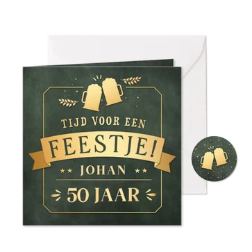 Uitnodiging verjaardagsfeest 50 jaar met bier pullen